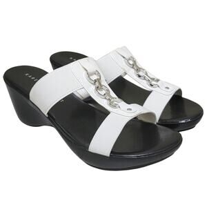 Karen Scott Women Pimaa Wedge Heel Slide Sandals Size US 8.5M White Black